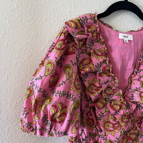 Rahi Mini Dress Sz XS Amber Dress Floral Print Puff Sleeve Ruffle Romantic Boho - Picture 3 of 16